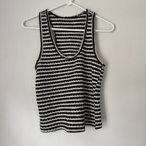 Black and white striped crochet knit tank top blouse